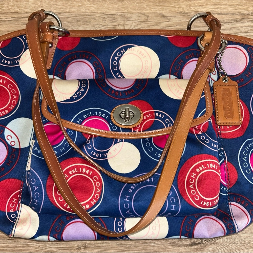 Coach Blue and Red Patterned Shoulder Bag